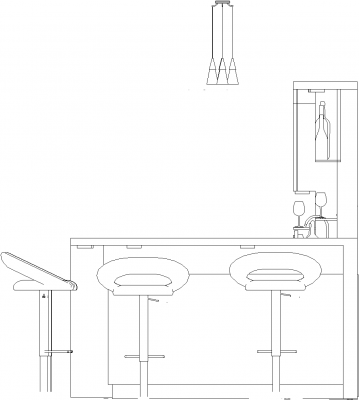 2129mm Wide Mini Bar Counter with Five Bar Stools Right Side Elevation
