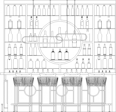 3066mm Length Bar Counter with Four Bar Stools Front Elevation dwg