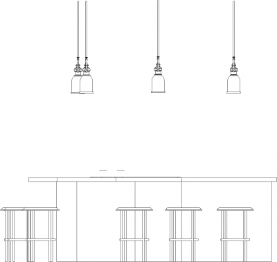 3255mm Wide Bar Counter with Lights and Six Bar Stools Right Side