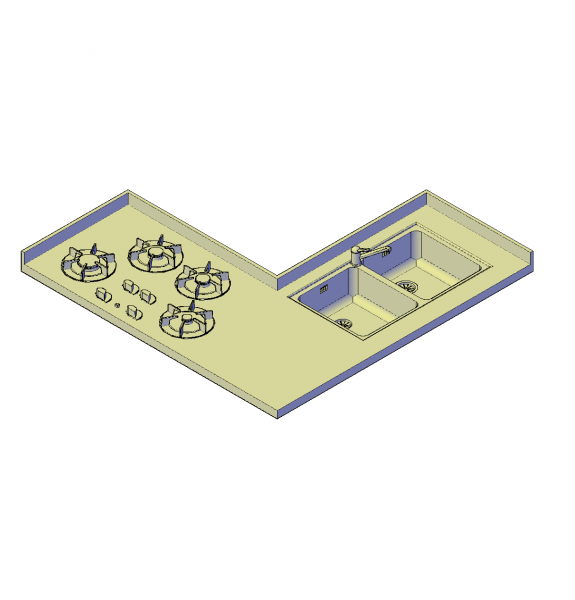 Unidad de fregadero y encimera 3D CAD dwg