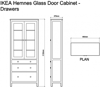 AutoCAD download IKEA Hemnes Glass Door Drawers DWG Drawing