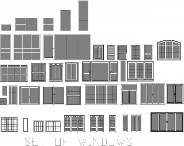 MODERN DESIGNED SET OF WINDOW ELEVATIONS 2D MODEL .DWG
