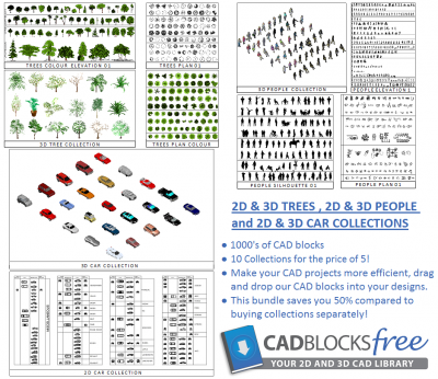 2D & 3D trees  people and car bundle