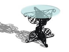 ガラストップスケッチアップモデルを備えた錬鉄製テーブル