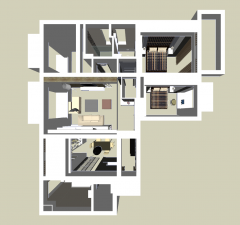 Diseño de apartamento con 2 dormitorios, 2 baños, 2 escritorio skp