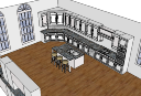 Diseño de cocina grande con gabinete blanco y encimera de mármol oscuro debajo del gabinete skp