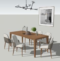 Dining wooden table with 6 cushion chairs skp