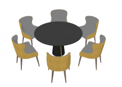 Dark circle table with 6 yellow chairs sketchup