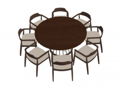 Wooden circle table with 8 chairs sketchup