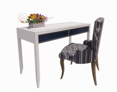 Simple white table with chair and flower vase revit family