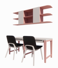 Desk and chairs with shelf revit family