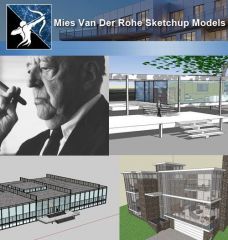 17 Projects of Mies Van Der Rohe Architecture Sketchup 3D Models