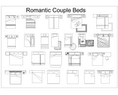 Free AutoCAD 2D Editable Drawings for Romantic Couple Beds Top Views