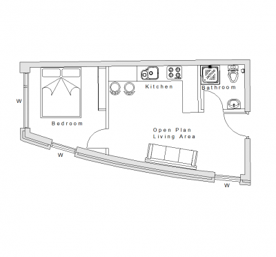 plan d'appartement 1 Lit