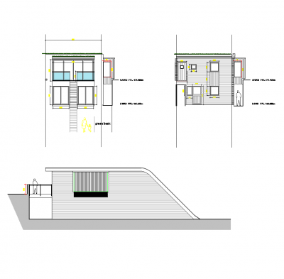 Maison moderne avec toit d'herbe dessin CAO