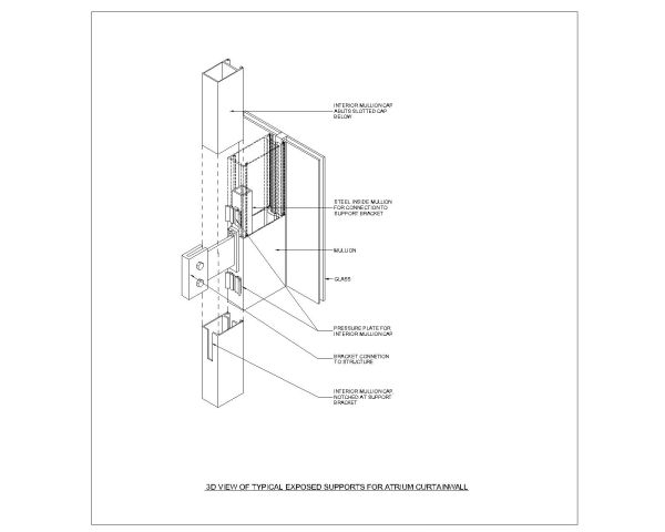 Free AutoCAD 3D View of Typical Exposed Support for Atrium Curtain Wall