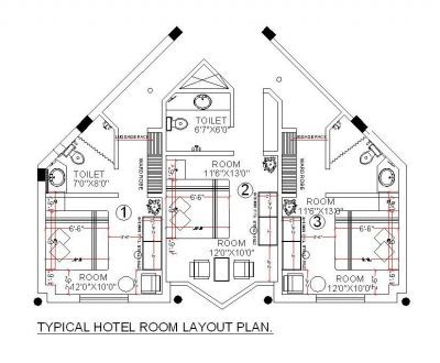 Disposizione di progettazione di camera d'albergo dwg