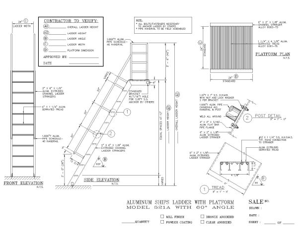 Free AutoCAD Drawing of Aluminum Ship ladder with Platform-1