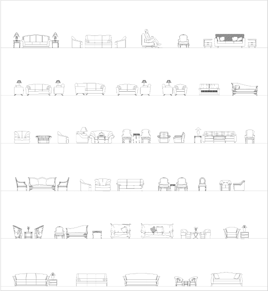 Sillones y sofás en alzados colección CAD 2 dwg