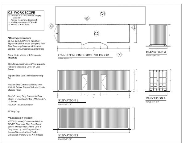 Free AutoCAD 2D Drawings of Containerized Kitchen Building Drawing - 1