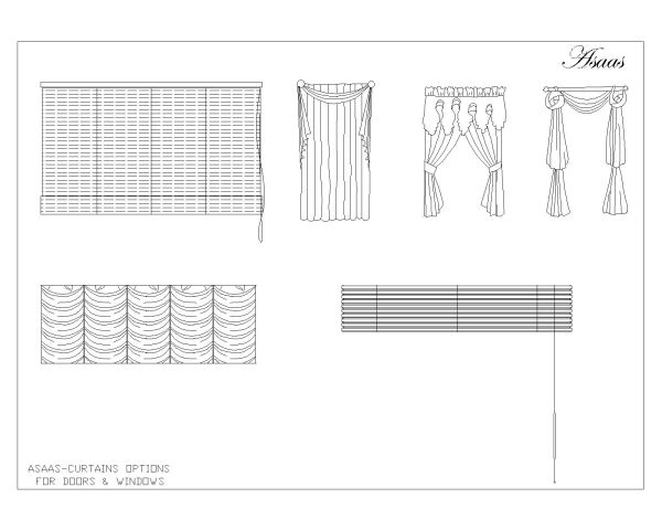 Free AutoCAD 2D editable dawings for Curtains Set Options for doors & windows-001