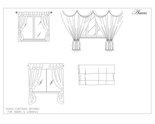 Free AutoCAD 2D editable dawings for Curtains Set Options for doors & windows-006