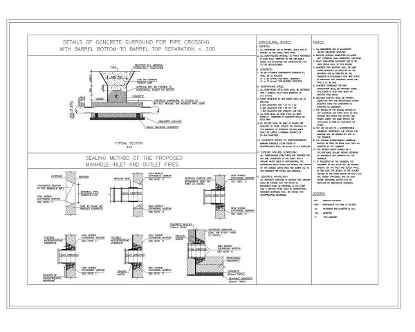 Free CAD Drawings _ Details of Concrete Surround for Pipe Crossing with Barrel Bottom to Barrel Top Separation