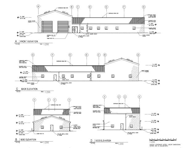 Free AutoCAD 2D Editable Drawings for Fire Station Four Side Elevations