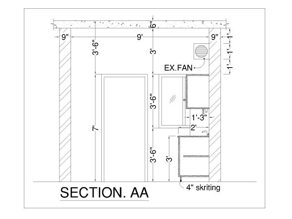 Free AutoCAD 2D Drawings for First Floor Kitchen Section_AA