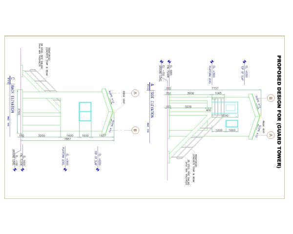 Free AutoCAD Drawing of GUARD TOWER Elevation - 2