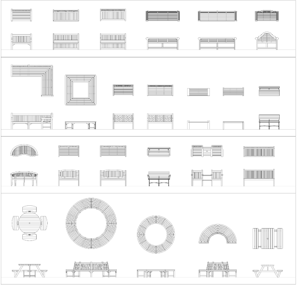 Садовая скамья CAD коллекция dwg