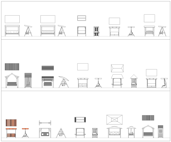 Garden swing seats CAD collection dwg