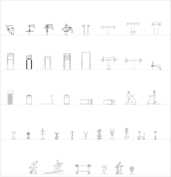 Gym equipment - cardio and weight benches CAD collection dwg