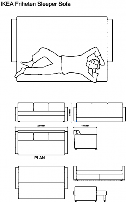 AutoCAD download IKEA Friheten Sleeper Sofa DWG Drawing