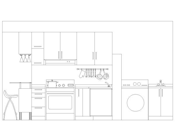 Free AutoCAD Drawing of Kitchen Interior Sectional Views with Fixtures - 1