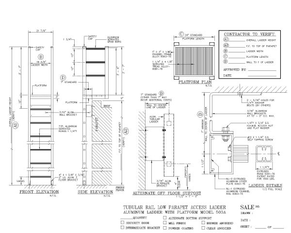 Free AutoCAD Drawing for Low Aluminum Access ladder for Low Parapet