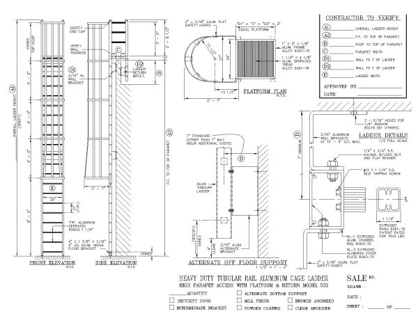 Free AutoCAD Drawing for Low Duty Tubular Aluminum Cage ladder
