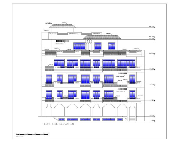 Multi-story Commercial Building 2D Architectural Elevation-9 . CAD block in DWG format free download.