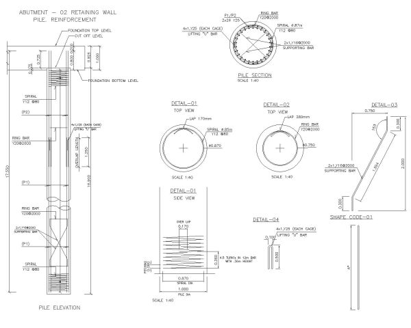 Free AutoCAD Drawing of Abutment Piling Steel Reinforcement