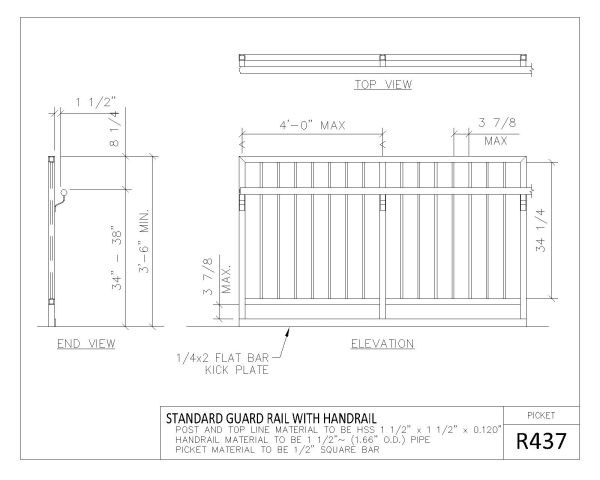 Picket Rail R-400 Series Sectional Detail-7 architectural drawings. CAD block in DWG format free download.