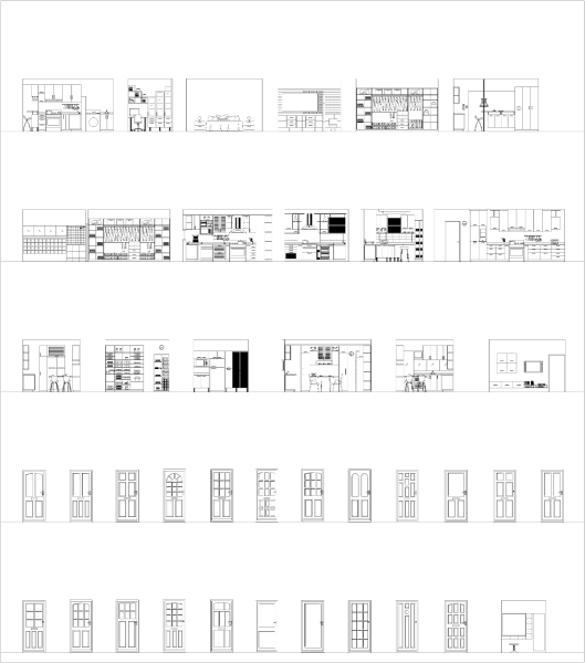 Élévations de pièces et élévations de portes collection CAD dwg
