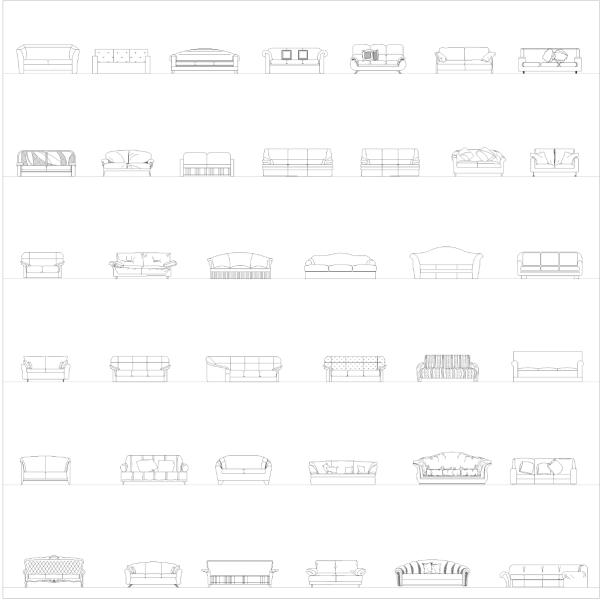 Sofa front elevations CAD collection dwg