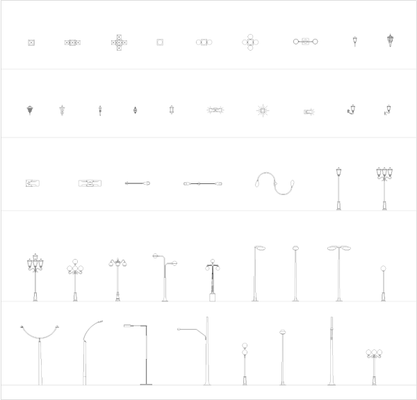 Plans et élévations de réverbères collection CAD dwg