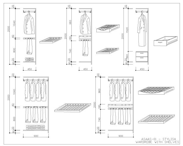 Free AutoCAD files of Wardrobe with Shelves Detailed Drawings