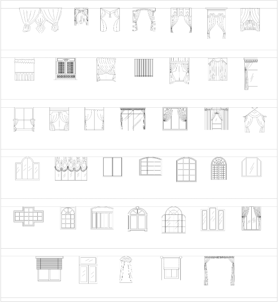 Windows and curtains in elevation CAD collection dwg