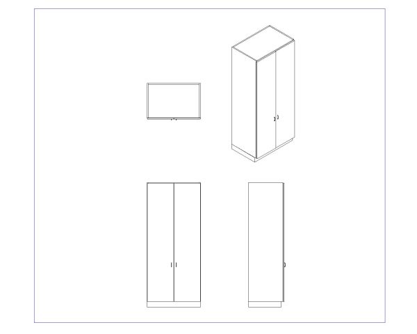 Free AutoCAD 2D & Isometric Drawing of Wooden Cabinet Design- (16)