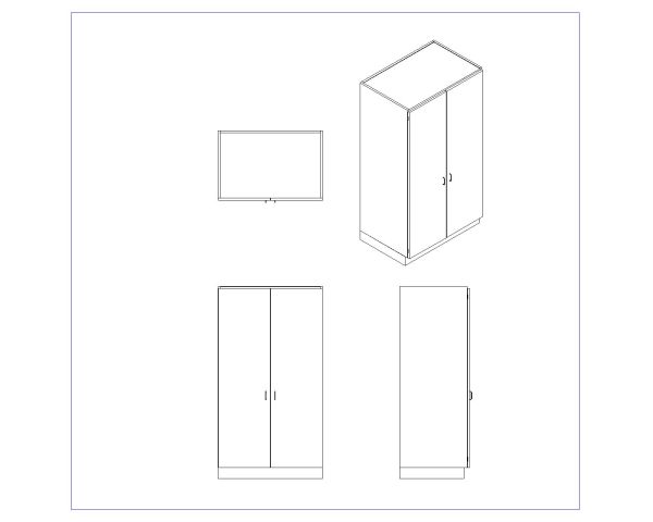 Free AutoCAD 2D & Isometric Drawing of Wooden Cabinet Design- (17)