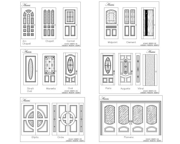 Free AutoCAD 2D Wooden Doors Modren Design Drawings