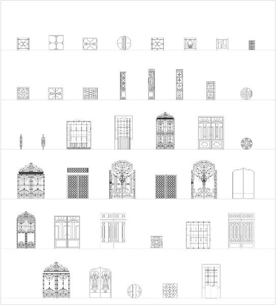 Wrought iron fence panels CAD collection dwg