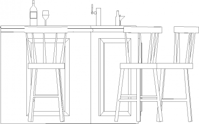 1079mm Height Bar Counter with Drawers and Bar Stools Front Elevation